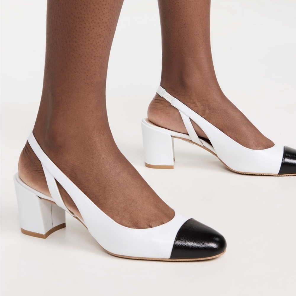 Stuart Weitzman Elegant White and Black Slingback Heels